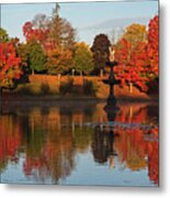 Vibrant Fall Colors On The Newburyport Frog Pond Newburyport Massachusetts Fountain Metal Print