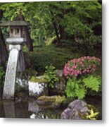 View Of Lamp In Kenrokuen Garden, Kanazawa, Ishikawa Prefecture, Chubu Region, Honshu, Japan Metal Print