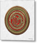 Viking Protection Talisman - Norse Dragon In Gold On Red Over White Leather Metal Print