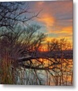 Viking Reflections -  Autumn Sunset At Fallen Tree On Yahara River At Stoughton Wi Metal Print
