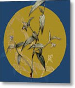 Vintage Botanical Tagblume On Circle Yellow On Blue Metal Print