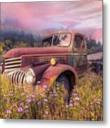 Vintage Chevy Pickup Truck In The Mountain Wildflowers At Sunris Metal Print