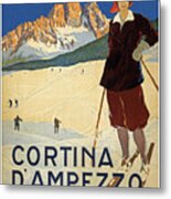 Vintage Cortina D'ampezzo, Italy,  Ski Resort Poster Metal Print