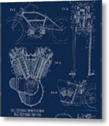Vintage Harley Patents Print Navy Blue Metal Print