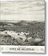 Vintage Map Birds Eye View Of Seattle Washington 1878 Metal Print