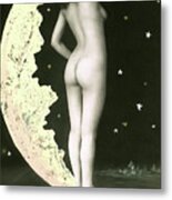 Vintage Postcard With A Nude Model In A Crescent Moon Metal Print