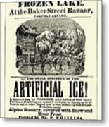 Vintage Poster For Glaciarium, World's First Mechanically Frozen Ice Rink Metal Print