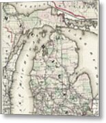 Vintage Railroad Map Of Michigan 1876 Metal Print
