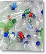 Water Bottles In Recycling Bin With Recyclable Caps Metal Print