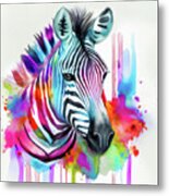 Watercolor Animal 10 Zebra Portrait Metal Print