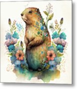 Watercolor Animal 30 Cute Groundhog Metal Print