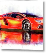 Watercolor Lamborghini Murcielago - Oryginal Artwork By Vart Metal Print