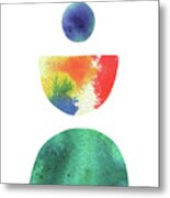 Watercolor Minimalism Boho Shapes And Silhouettes Multicolor Zen Rocks I Metal Print