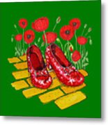 Watercolor Ruby Slippers Red Poppies  Heart Wizard Of Oz Metal Print