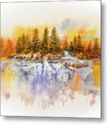 Watercolor Waterfall Metal Print