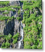 Waterfall In Trollfjord, Lofoten Islands, Norway Metal Print