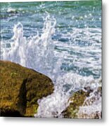 Wave Break Against Rocks On Atlantic Beach Metal Print