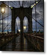 Wet Day On The Brooklyn Bridge Metal Print