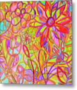 Whimsical Flower Garden In Bright Bold Colors Metal Print