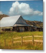 White Barn In The Countryside Painting Metal Print