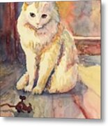 White Cat Metal Print