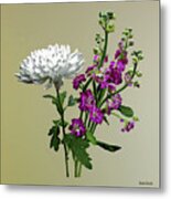 White Chrysanthemum And Purple Snapdragons Metal Print