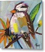 White Crowned Sparrow On A Sunflower Metal Print