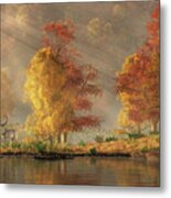 White Hart In An Autumn Valley Metal Print
