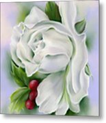 White Rose And Winter Holly Metal Print