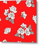 White Roses On A Red Background Metal Print