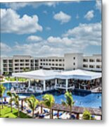 White Tropical Resort And Blue Pool Metal Print