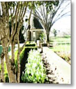 White Tulips And Gazebo Metal Print