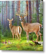 Whitetail Deer Art Squares - Wildlife In The Forest Metal Print