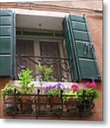 Window And Flowers - Venice Metal Print