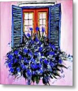 Window Box With Blue Flowers Metal Print