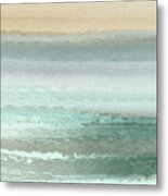 Windy Beach  - Gold White And Mint Green Abstract Landscape Art Metal Print