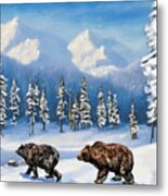 Winter Bears Metal Print