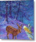 Winter Fairy With Fawn Metal Print