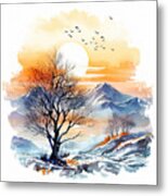 Winter Glowing - Winter Modern Watercolor Art Metal Print