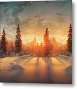 Winter Landscape With Pine Forest Covered With Snow An Metal Print