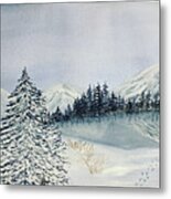 Winter Tree And Mountains Metal Print