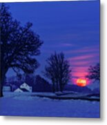 Wisconsin Snow Moon - Winter Moonrise Over Farm Metal Print