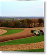 Wiscontours - Corn Harvest On The Driftless Prairie Of Sw Wisconsin Metal Print