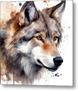 Wolf Head , Animal, Watercolor Illustration Isolated On White Ba Metal Print
