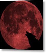 Wolf Howling Blood Moon Metal Print