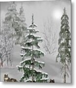 Wolves In The Winter Forest Color Metal Print