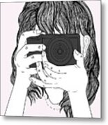 Woman With A Camera - Line Art Graphic Illustration Artwork Metal Print