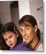 Woman With Young Girl, Portrait, Close-up Metal Print