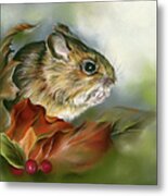Wood Mouse With Autumn Leaves Metal Print