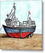 Wooden Fishing Boat On The Beach Metal Print
